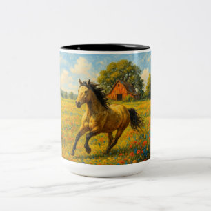 Bicolor Taza de café con caballo corriendo obra de arte or