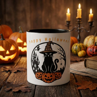 Bicolor Taza de café con calabaza espeluznante feliz Hallo