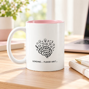 Bicolor Taza de café con cerebro divertido cargando por fa