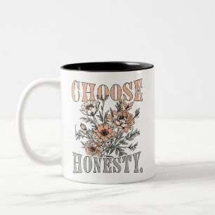 Bicolor Taza de café con cita motivacional de honestidad