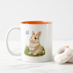 Bicolor Taza de café con conejo adorable de doble cara