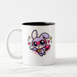 Bicolor Taza de café con conejo superhero Cute Kawaii