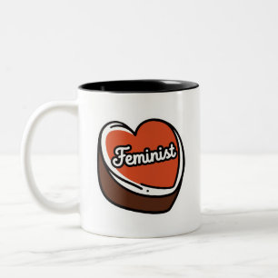 Bicolor Taza de café con corazones de caramelo feminista