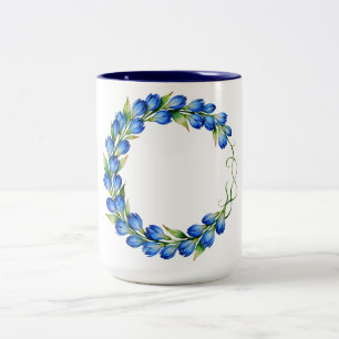 Bicolor Taza de café con corona floral azul