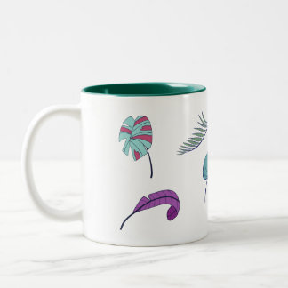 Bicolor Taza de café con diseño de hojas tropicales
