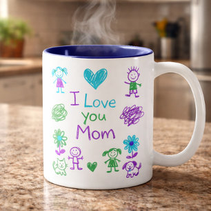 Bicolor Taza de café con doodle 'Te quiero mamá'
