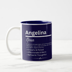 Bicolor Taza de café con el nombre personalizado Angelina