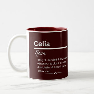 Bicolor Taza de café con el nombre personalizado Celia Sig