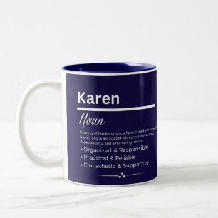 Bicolor Taza de café con el nombre personalizado de Karen