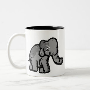 Bicolor Taza de café con elefante de dibujos animados lind