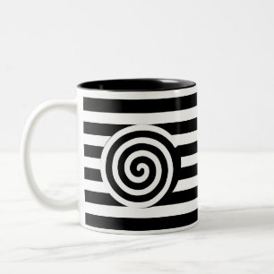 Bicolor Taza de café con espiral en rayas negras y blancas
