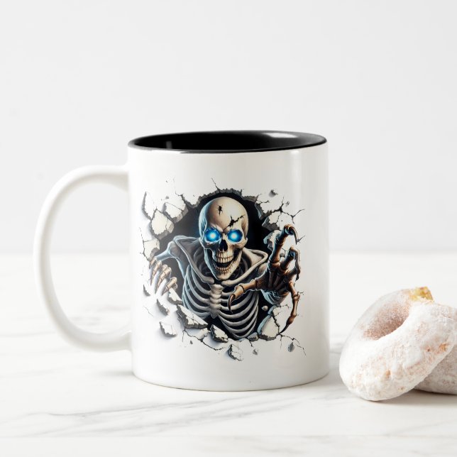 Bicolor Taza de café con esqueleto de Halloween (Con donut)