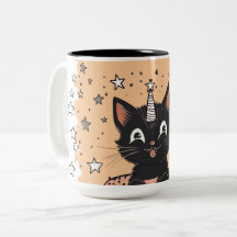 Taza de café con estado de ánimo de gatito negro l