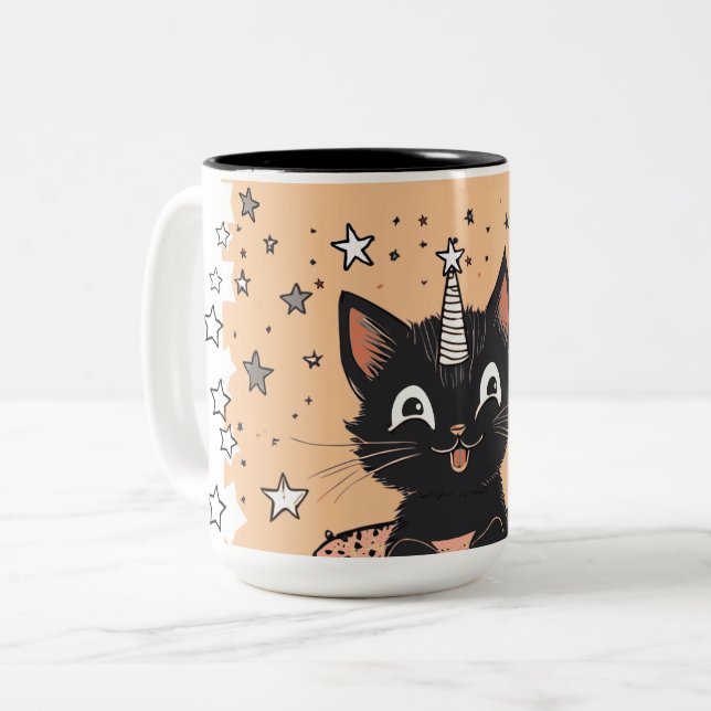 Bicolor Taza de café con estado de ánimo de gatito negro l (Anverso izquierdo)