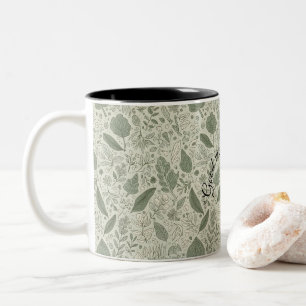 Bicolor Taza de café con estampado botánico de hoja Na v