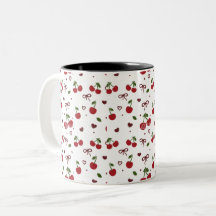 Taza de café con estampado de cereza y lazo