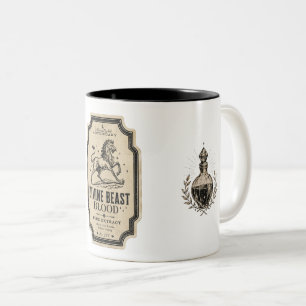 Bicolor Taza de café con etiqueta de poción de botica de b