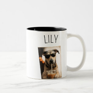 Bicolor Taza de café con foto de mascota personalizada