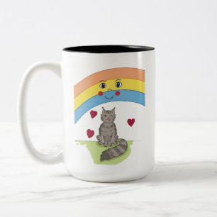 Bicolor Taza de café con gato adorable guiñando bajo arcoí