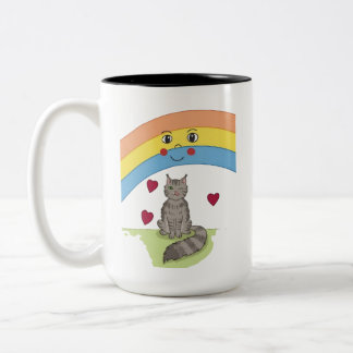 Bicolor Taza de café con gato adorable guiñando bajo arcoí