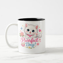 Taza de café con gato lindo día perfecto