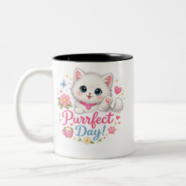 Bicolor Taza de café con gato lindo día perfecto