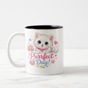 Bicolor Taza de café con gato lindo día perfecto