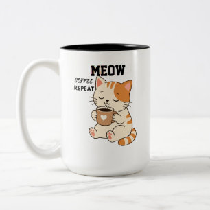 Bicolor Taza de café con gato lindo Repetir – Amor por gat