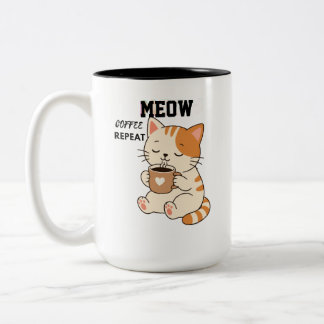 Bicolor Taza de café con gato lindo Repetir – Amor por gat
