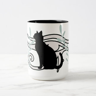 Bicolor Taza de café con gato negro estético ojo egipcio 