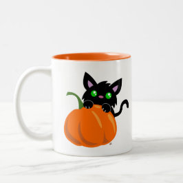 Bicolor Taza de café con gato y calabaza
