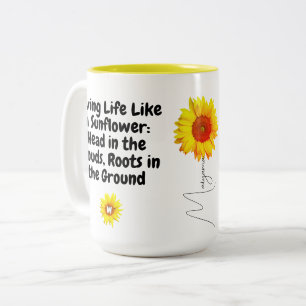 Bicolor Taza de café con girasoles inspiradores (Citas úni