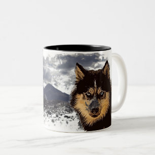 Bicolor Taza de café con Husky Siberiano