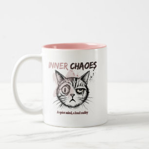 Bicolor Taza de café con ilustración de gato artístico - C