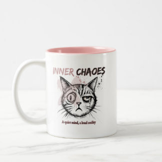 Bicolor Taza de café con ilustración de gato artístico - C