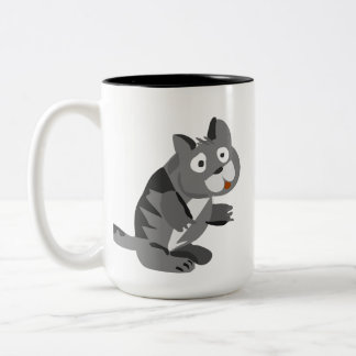 Bicolor Taza de café con ilustración de gato gris juguetón