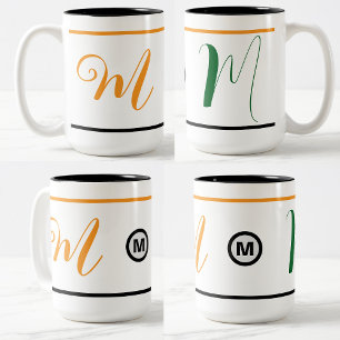 Bicolor Taza de café con inicial monograma única (idea de
