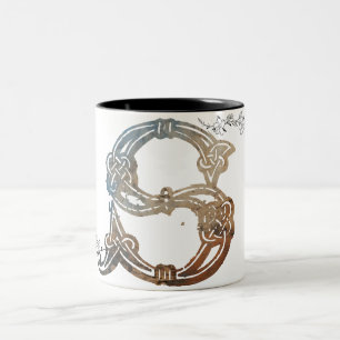 Bicolor Taza de café con letra celta S
