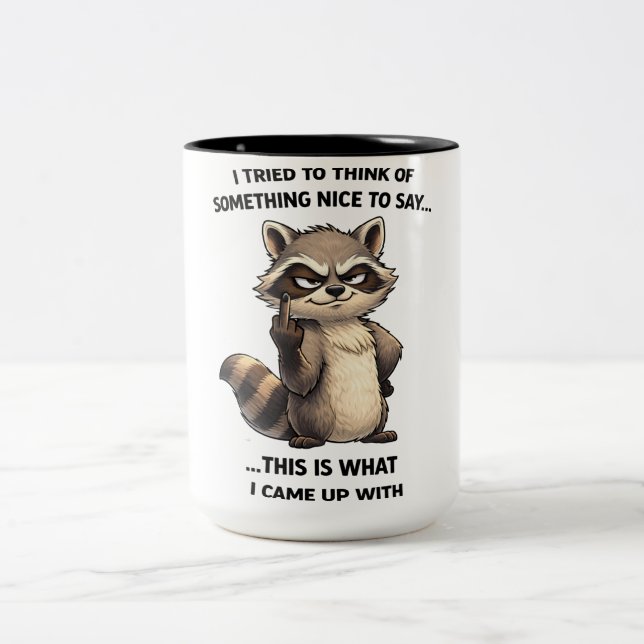 Bicolor Taza de café con mapache sarcástico divertido (Centro)