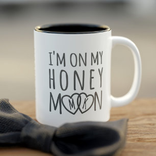 Bicolor Taza de café con monograma de luna de miel del Sr.