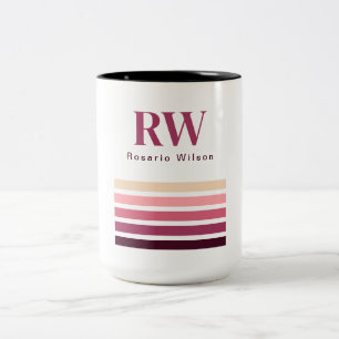 Bicolor Taza de café con monograma de rayas retro chic