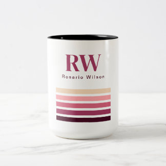 Bicolor Taza de café con monograma de rayas retro chic