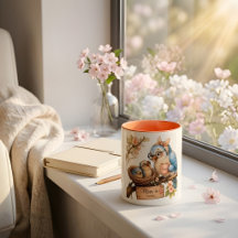 Taza de café con pájaro lindo para mamá en casa