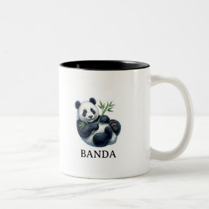 Bicolor Taza de café con panda lindo y juguetón comiendo b