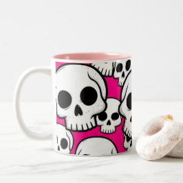 Bicolor Taza de café con patrón de calavera rosa