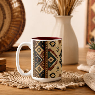 Bicolor Taza de café con patrón geométrico tribal boho   R