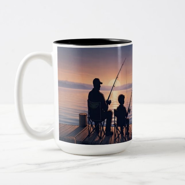 Bicolor Taza de café con tema de pesca (Izquierda)