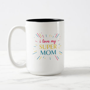 Bicolor Taza de café con tipografía colorida 'Amo a mi súp