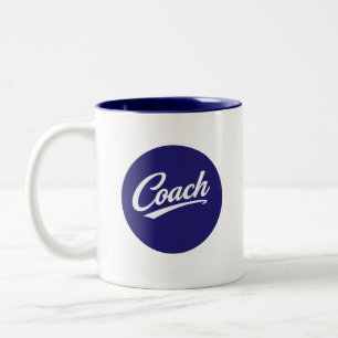 Bicolor Taza de café con tipografía de guión de entrenador