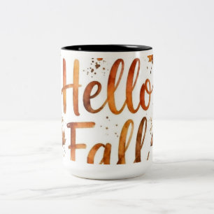 Bicolor Taza De Café Con Tipografía De Otoño Rústico Hola